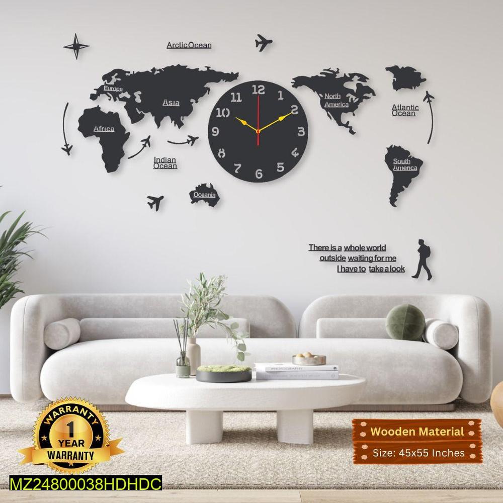 World Map Wooden Wall Clock