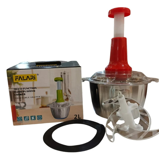 2L Manual Food Chopper | Stainless Steel 4-Blade Chopper