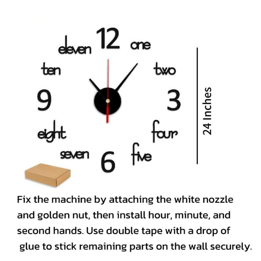 3D Wooden Wall Clock Black White 24" Modern Decor