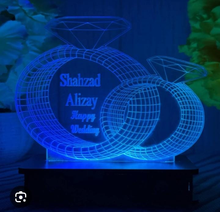 Happy Wedding Heart 3D Lamp Customizable