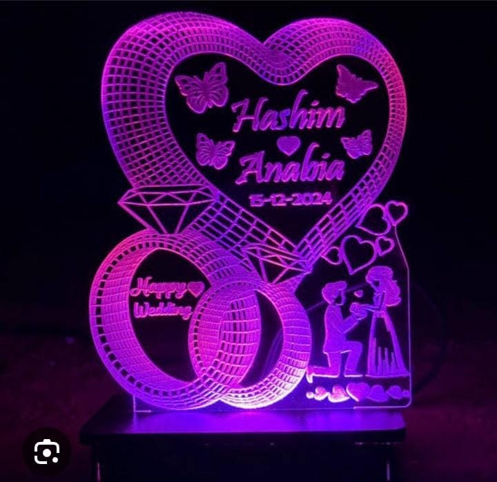 Happy Wedding Heart 3D Lamp Customizable