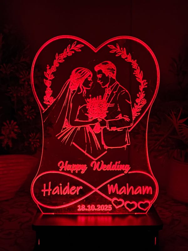 Happy Wedding Heart With Name 3D Lamp Customizable