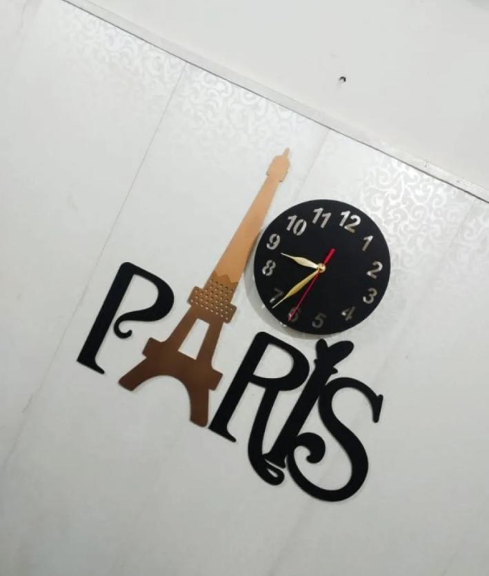 Eiffel Tower Wooden Wall Clock