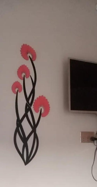 3D Wooden Wall Art Orange Flowers Black Stems 30"