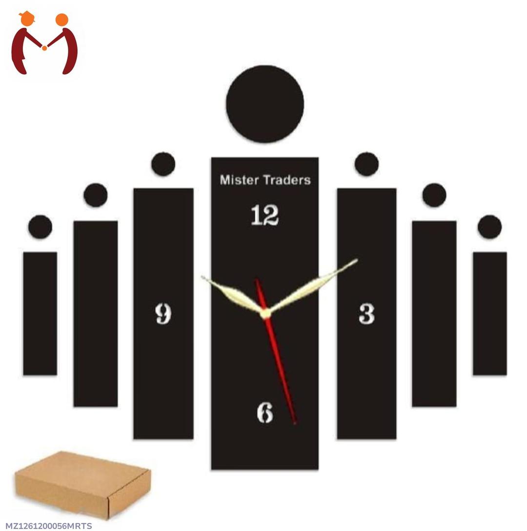 3D Wooden Wall Clock Black Modern Design