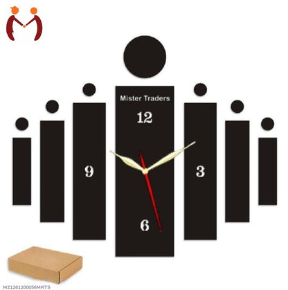 3D Wooden Wall Clock Black Modern Design