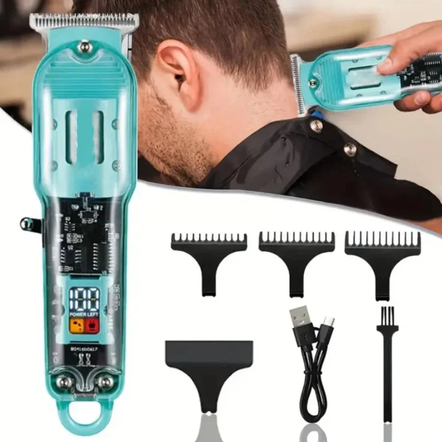 Transparent LCD Electric Hair Trimmer | USB Rechargeable | Professional Grooming