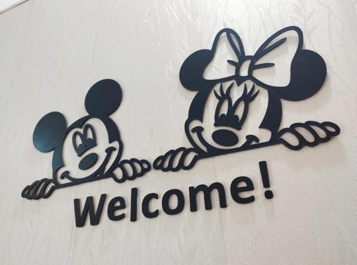 3D Mickey Minnie Mouse Wooden Wall Art Black Welcome Decor