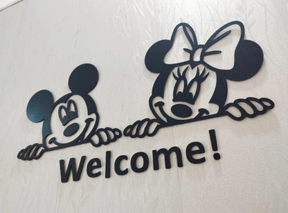 3D Mickey Minnie Mouse Wooden Wall Art Black Welcome Decor