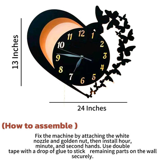 Heart & Butterfly Wooden Wall Clock