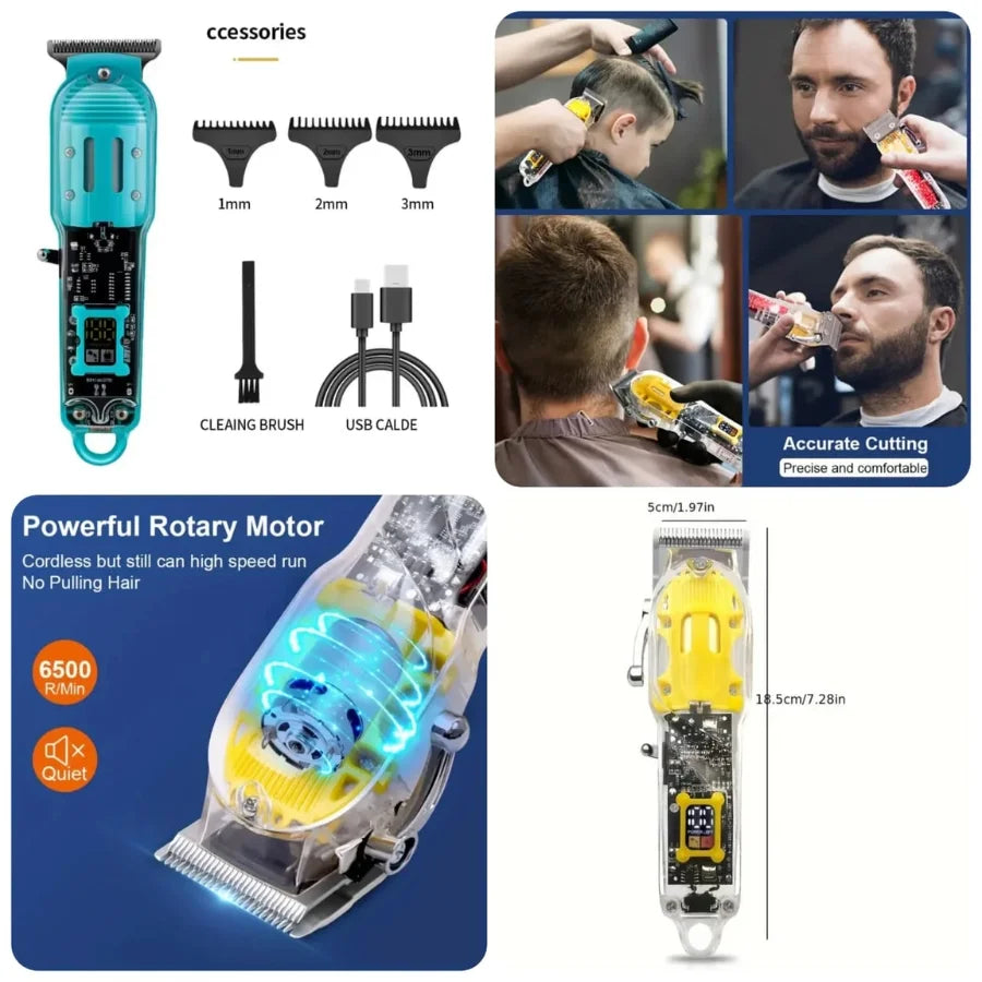 Transparent LCD Electric Hair Trimmer | USB Rechargeable | Professional Grooming