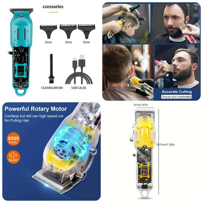 Transparent LCD Electric Hair Trimmer | USB Rechargeable | Professional Grooming