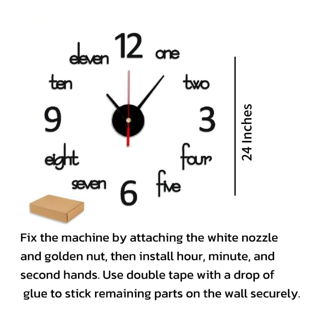 3D Wooden Wall Clock Black White 24" Modern Decor