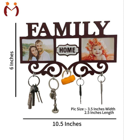 Family Wall Art Key Holder Brown MDF 5-Piece Set