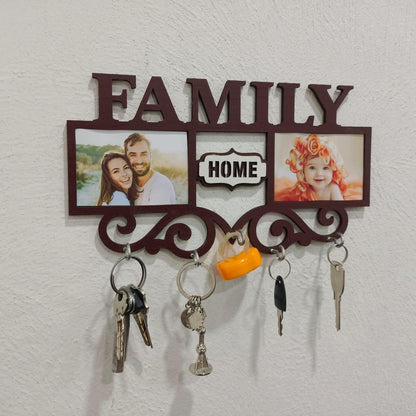 Family Wall Art Key Holder Brown MDF 5-Piece Set
