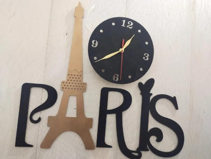 3D Wooden Wall Clock with Eiffel Tower Design
