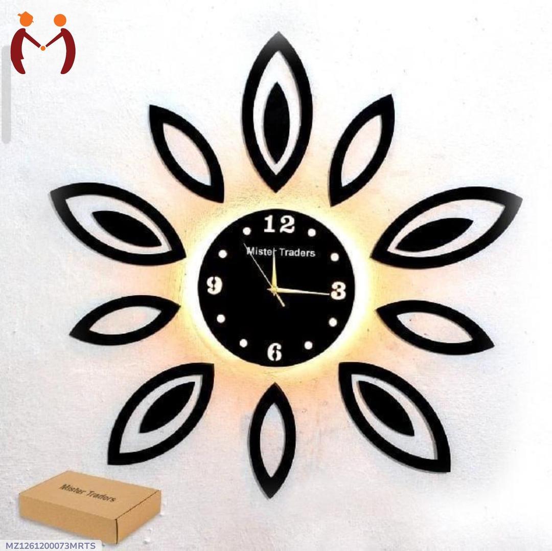 3D Leaf Wall Clock Black Modern Decor