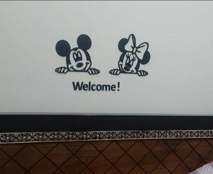 3D Mickey Minnie Mouse Wooden Wall Art Black Welcome Decor