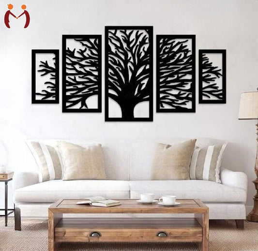Black Tree Wall Art Set for Living Room Modern Decor