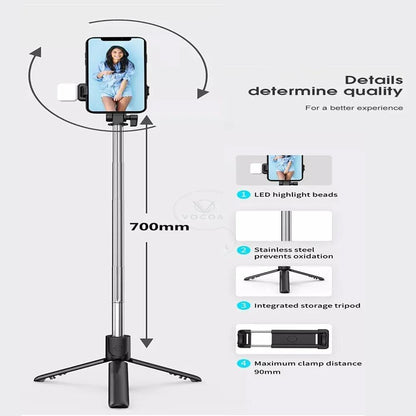 Foldable Selfie Stick with LED Light & Bluetooth