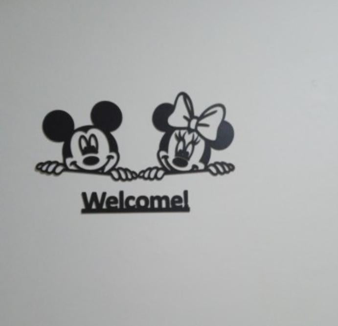 3D Mickey Minnie Mouse Wooden Wall Art Black Welcome Decor
