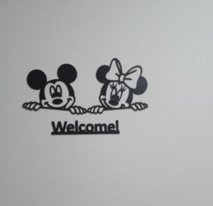 3D Mickey Minnie Mouse Wooden Wall Art Black Welcome Decor