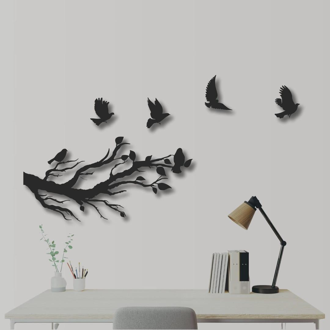 Flying Birds Wooden Wall Art Black 3D Decor