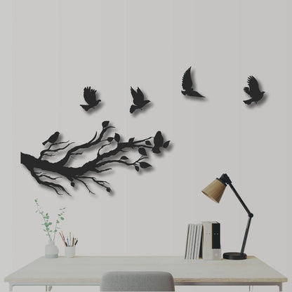 Flying Birds Wooden Wall Art Black 3D Decor