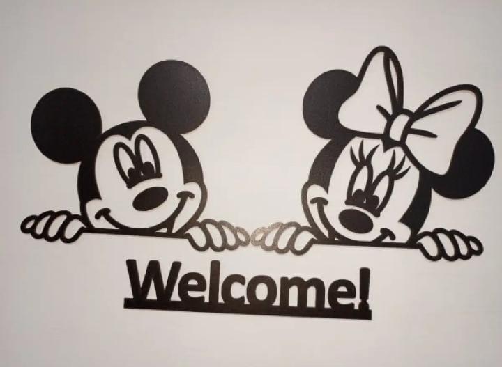 3D Mickey Minnie Mouse Wooden Wall Art Black Welcome Decor