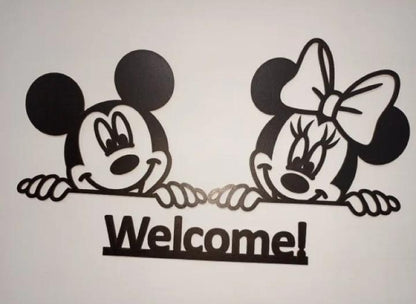 3D Mickey Minnie Mouse Wooden Wall Art Black Welcome Decor