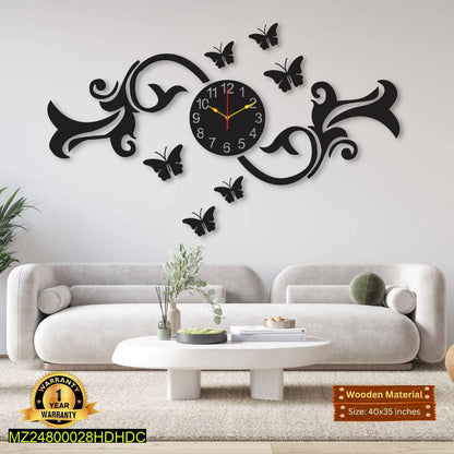 Black Butterfly Wooden Wall Clock