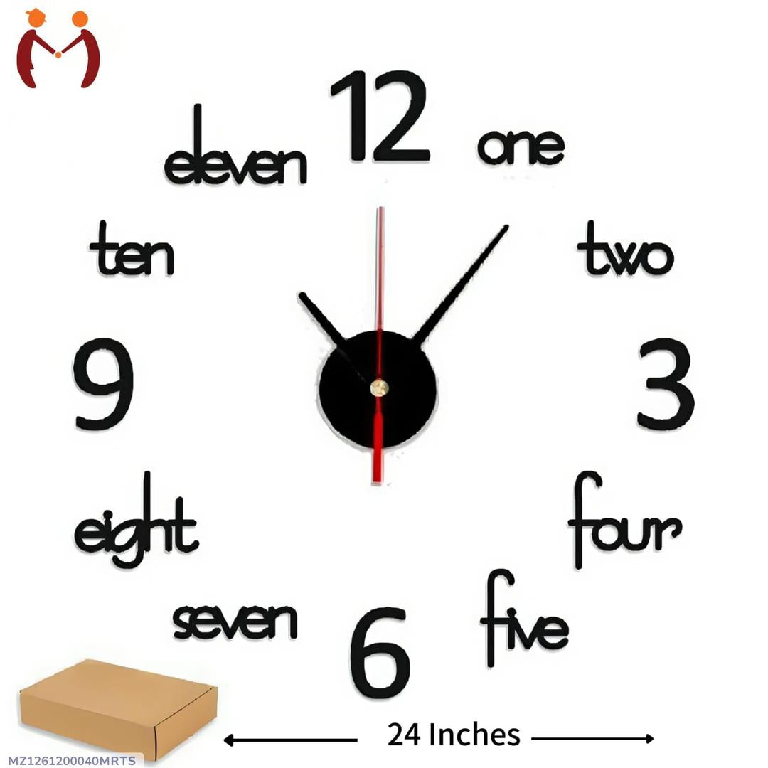 3D Wooden Wall Clock Black White 24" Modern Decor
