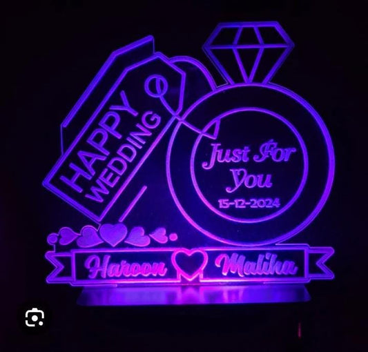 Happy Wedding Heart 3D Lamp Customizable