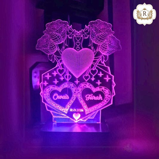 Happy Wedding Heart With Name 3D Lamp Customizable