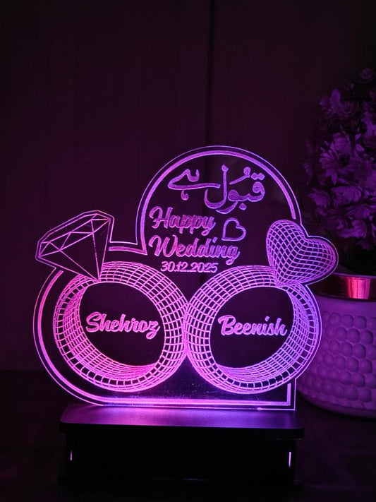 Happy Wedding Heart With Name 3D Lamp Customizable
