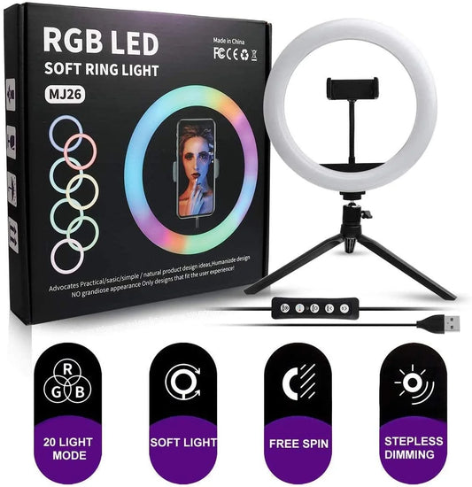 MJ26 RGB LED Ring Light 26cm | Tripod & Phone Holder