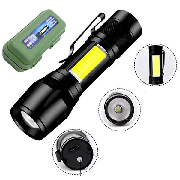 Metal COB Flashlight Torch | Rechargeable LED Pocket Light