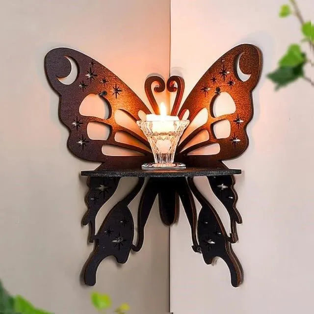 Butterfly Wall Shelf Black MDF Corner Decor