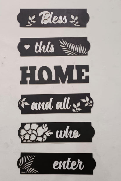3D Bless Home Wooden Wall Art Set Black White MDF