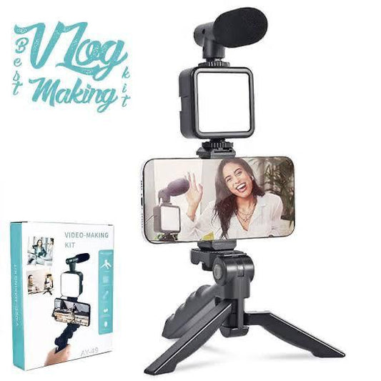 AY-49 Vlogging Kit | Tripod Mic LED Light & Remote