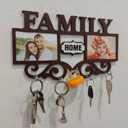 Family Wall Art Key Holder Brown MDF 5-Piece Set
