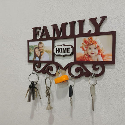Family Wall Art Key Holder Brown MDF 5-Piece Set