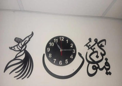 Islamic Wooden Wall Clock Black 3D Modern Design
