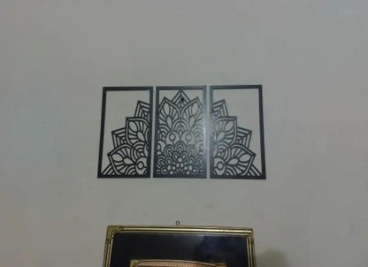 3D Laser Cut Mandala Wall Art Set Modern Black Wood 24"