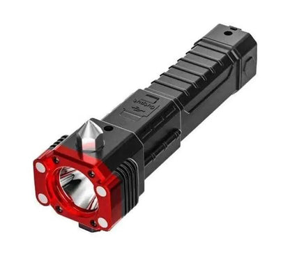 USB Rechargeable LED Flashlight with Safety Hammer Black