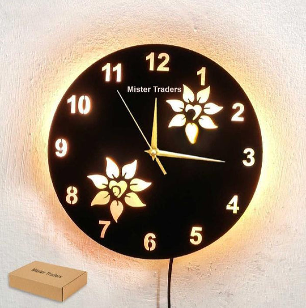 2 Flowers Wooden Wall Clock