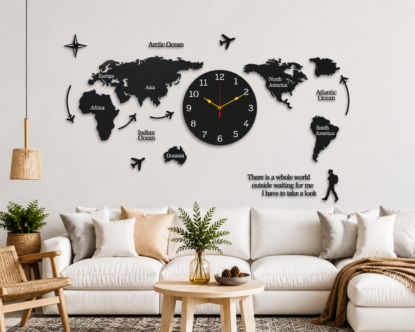 World Map Wooden Wall Clock