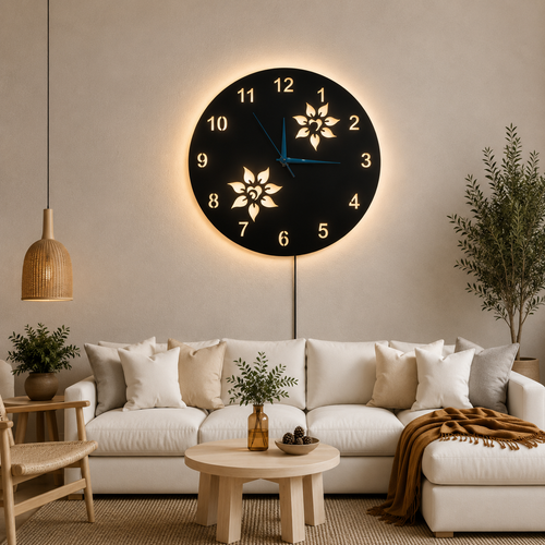 2 Flowers Wooden Wall Clock