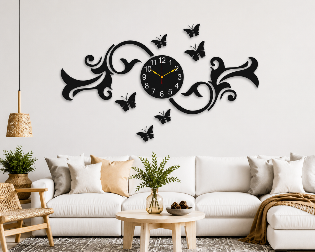 Black Butterfly Wooden Wall Clock