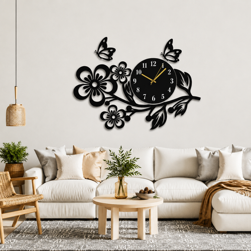 Flower Butterfly Wooden Wall Clock